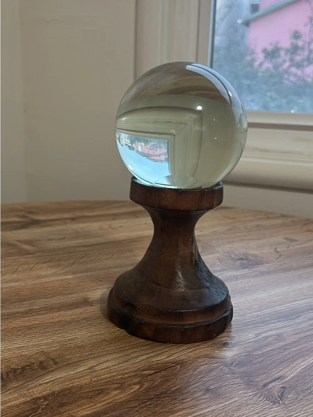 Clear Crystal Ball 4 Inch Including Wooden Stand (total 9” Height)